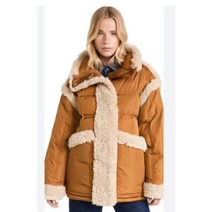 Stand Studio Womens Brown Dorothy Faux Shearling Down Full Zip Jacket Size 38